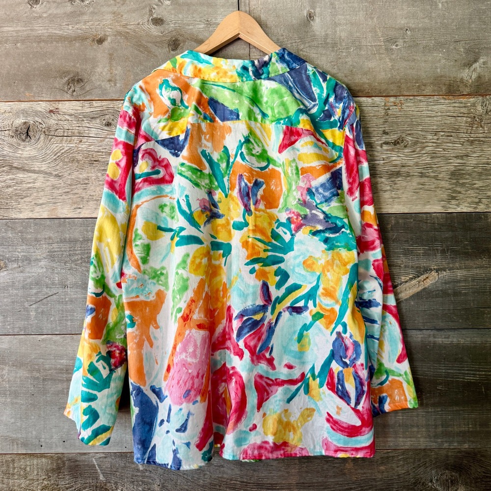 Lauren Ralph Lauren Floral Watercolor Cotton Popover Top 3X Multi Light Flowy - Picture 6 of 7